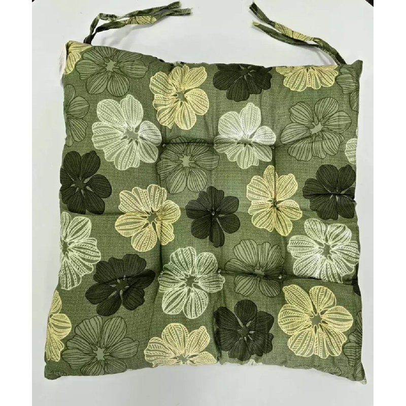 chair Pad Check Coffee, Blue Floral, 4, Polyester