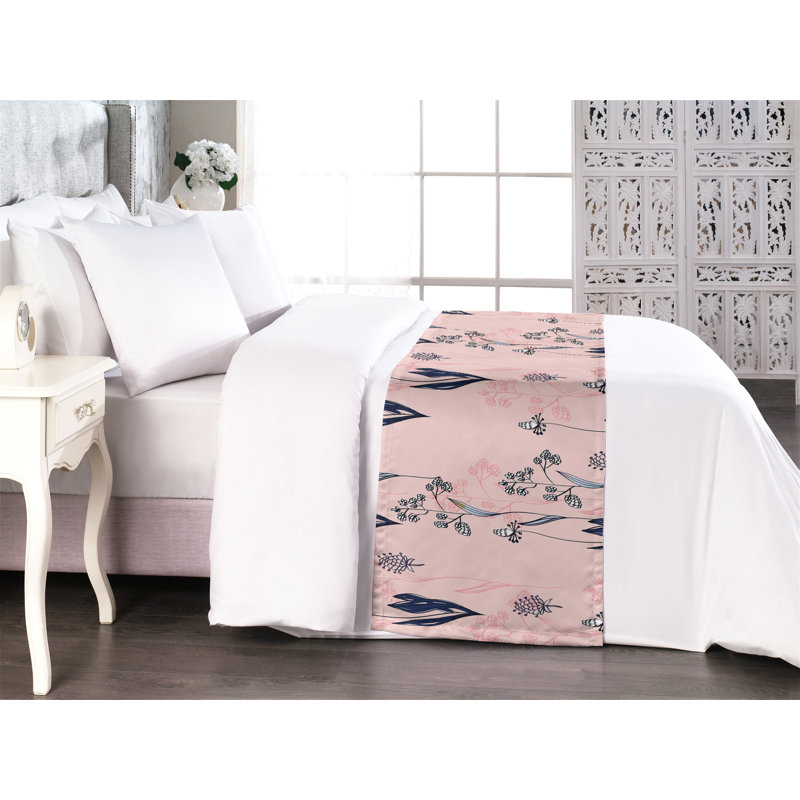 Ambesonne Springtime Bed Scarf Runner Jungle Boho Flowers Art King Blush Dark Indigo, King