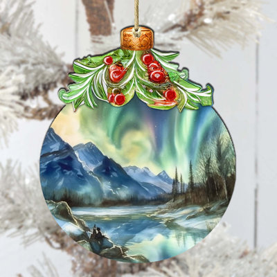 Alaskan Northern Lights Berry Wooden Ornament by G. DeBrekht