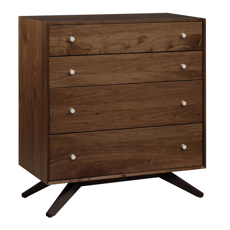 Commode 4 tiroirs Astrid, Noyer et érable chocolat foncé, Conventionnel