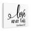«Love Never Fails Corinthians 13: 7», impression murale verset de la Bible prêt à être accroché-2987959