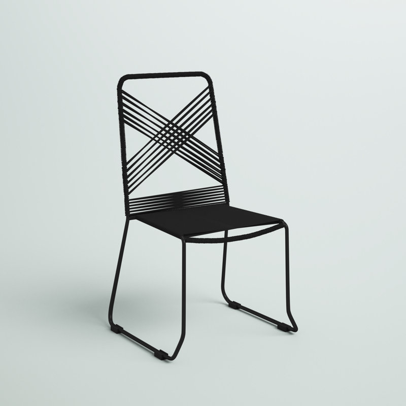 Ahlem Stacking Patio Dining Side Chair, Black