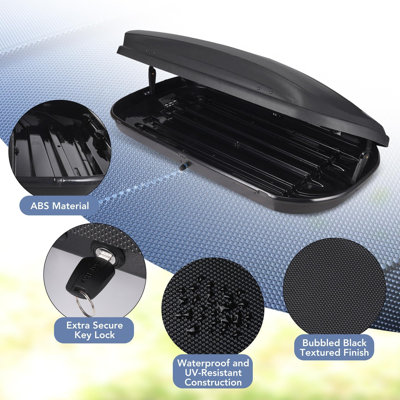 Porte-bagages sur le toit GarveeHome, capacité de rangement de bagages de montage à double ouverture sur le toit, capacité de poids de 165 lb avec sangles et clés sécurisées, porte-coques rigides pour véhicule, noir (12 cubes)