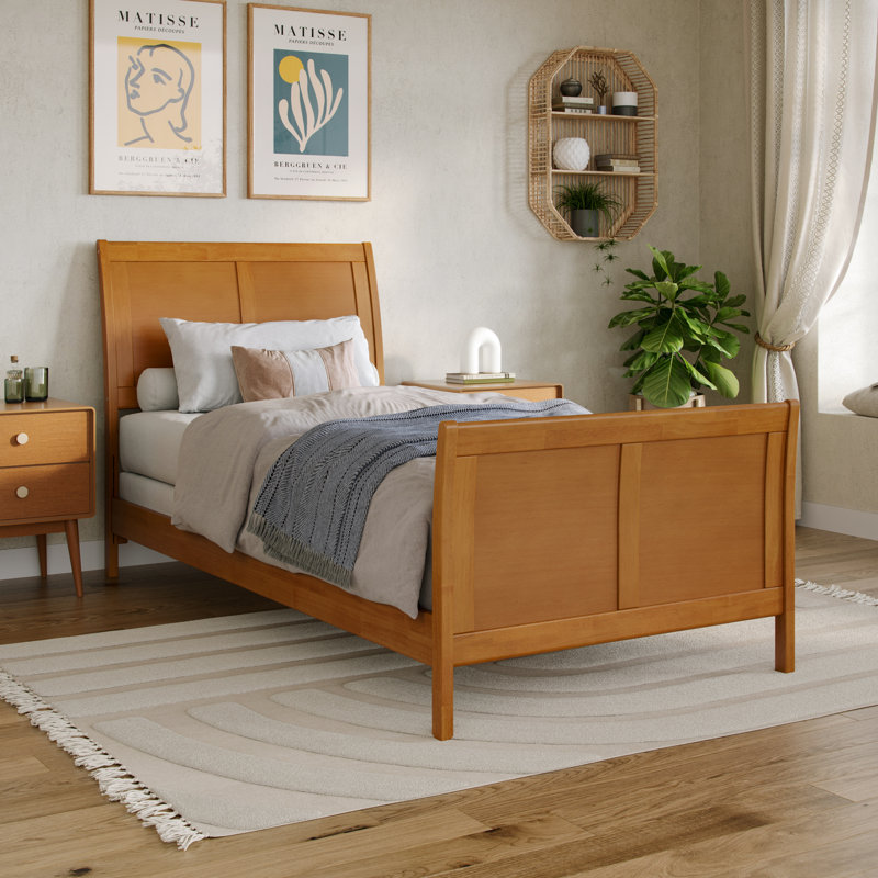 Lit de base en bois massif L piéton avec pied de lit assorti, Simple TG, Caramel clair