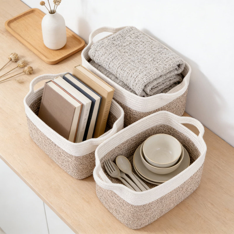 3-Pack Woven Storage Baskets With Handles, Collapsible Organizer Bins For Toys, Home Decor, And Multifunctional Storage Solutions