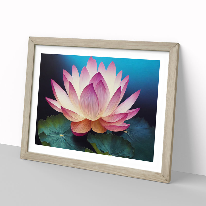 XH1022-8643X Superb Lotus Flower - Single Picture Frame Painting, 34cm H x 46cm W x 2cm D, Oak