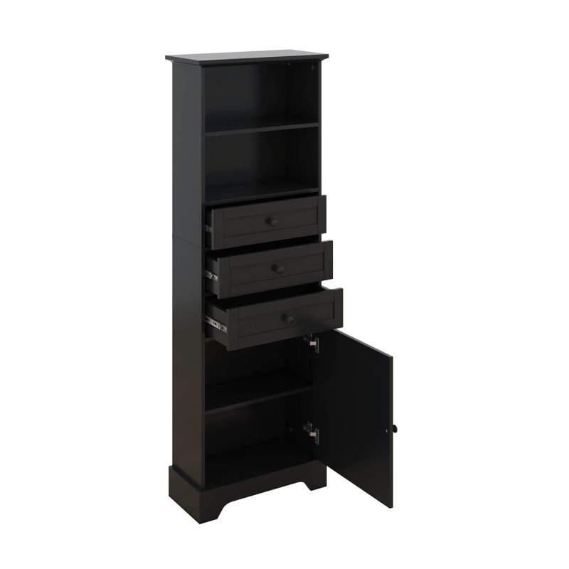 Modern Storage Cabinet With 3 Drawers And Adjustable Shelves, Black