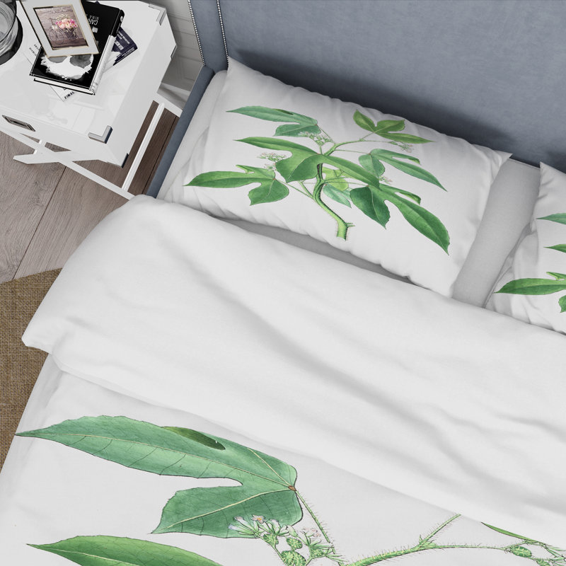 Vintage Green Leaves Plants V - Ensemble de housse de couette traditionnel - Microfibre de polyester