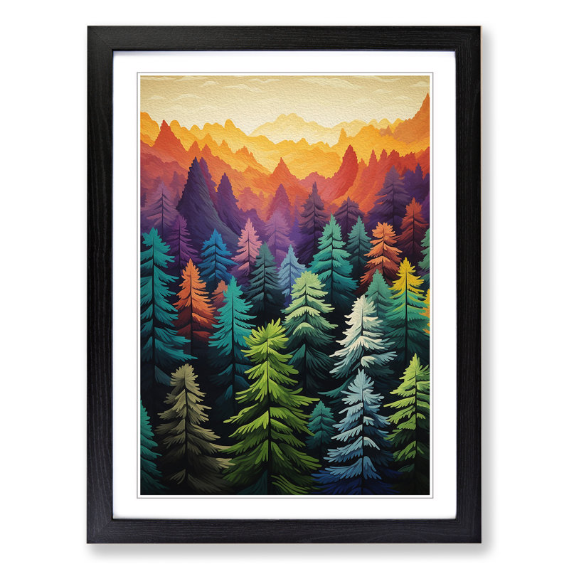 Pine Tree Colour Field - Single Picture Frame Print on Wood, Black Framed, 64cm H x 46cm W x 2cm D