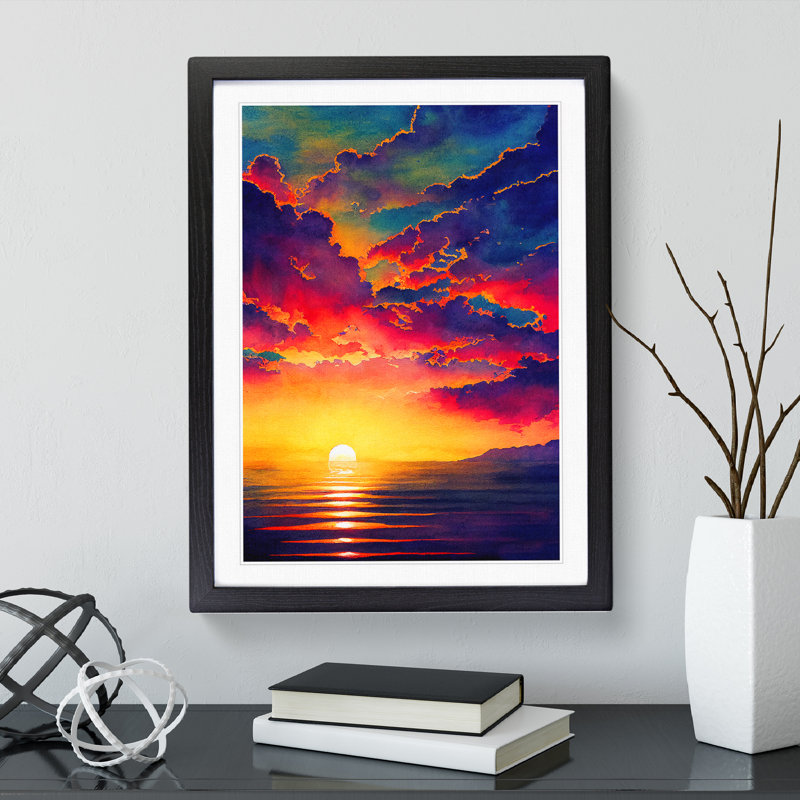 XV1022-5046X Vivacious Ocean Sunset - Print, White, 66cm H x 48cm W, Black Framed