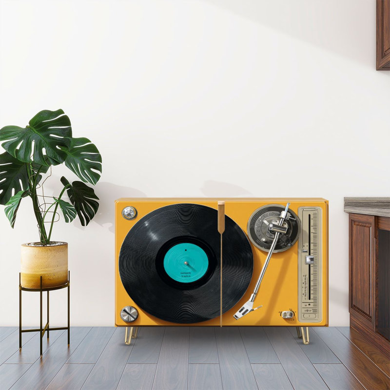 Buffet Buffet avec rangement Disque vinyle rétro Disque vinyle rétro avec 2 portes pour le salon et la cuisine