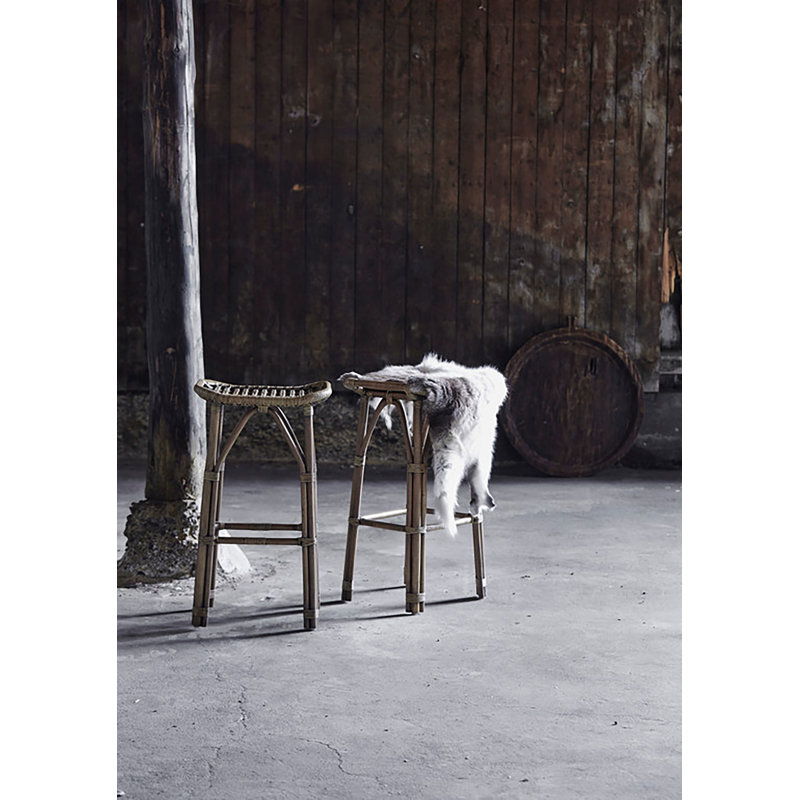 Antique Brown Rattan Saddle Style Bar Stool