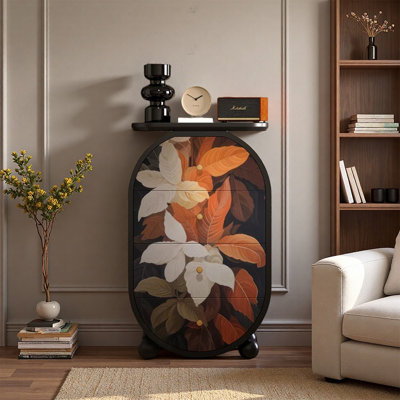 Armoire décorative en bois de noyer avec feuilles