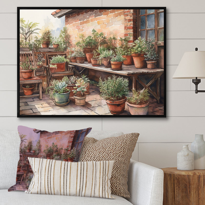 Rumjana Cottage Balcon Garden V sur toile, H 30 po x l 40 po x P 1,5 po, Cadre flottant noir