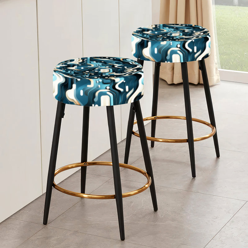 Ensemble de 2 tabourets de bar géométriques bleu sarcelle et blanc