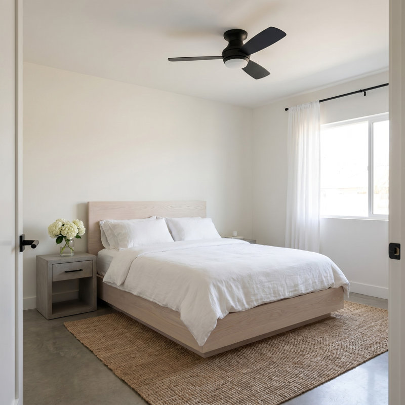 Ikon LED Ceiling Fan, Midnight Black with Black/Walnut Blades, 44"