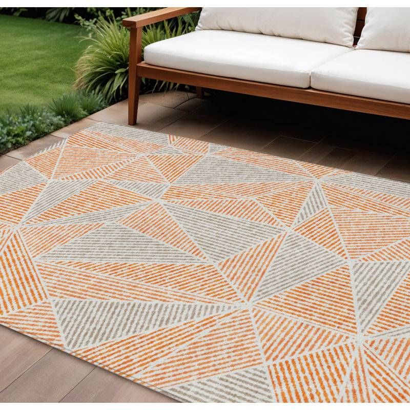 Tapis extérieur lavable à motif géométrique gris et argent 9 pi x 12 pi
