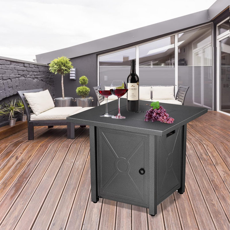Table de foyer d'extérieur au propane en acier avec couvercle H 24,41 po x l 27,95 po Jassir