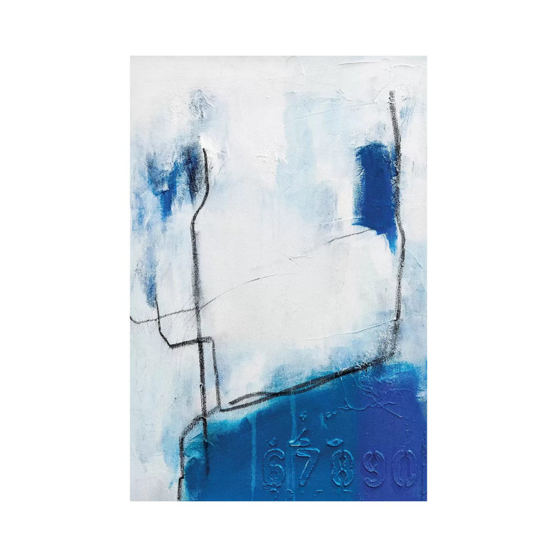 Blue Bird On A Wire by Julie Ahmad - Wrapped Canvas Gallery-Wrapped Canvas Giclée, 20.32 cm H x 30.48 cm W