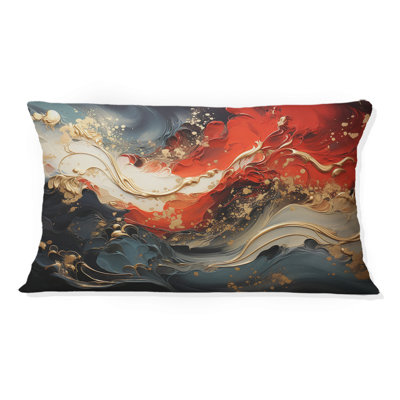 Coussin rouge et doré Marble Fire VI - reproduction de peinture abstraite