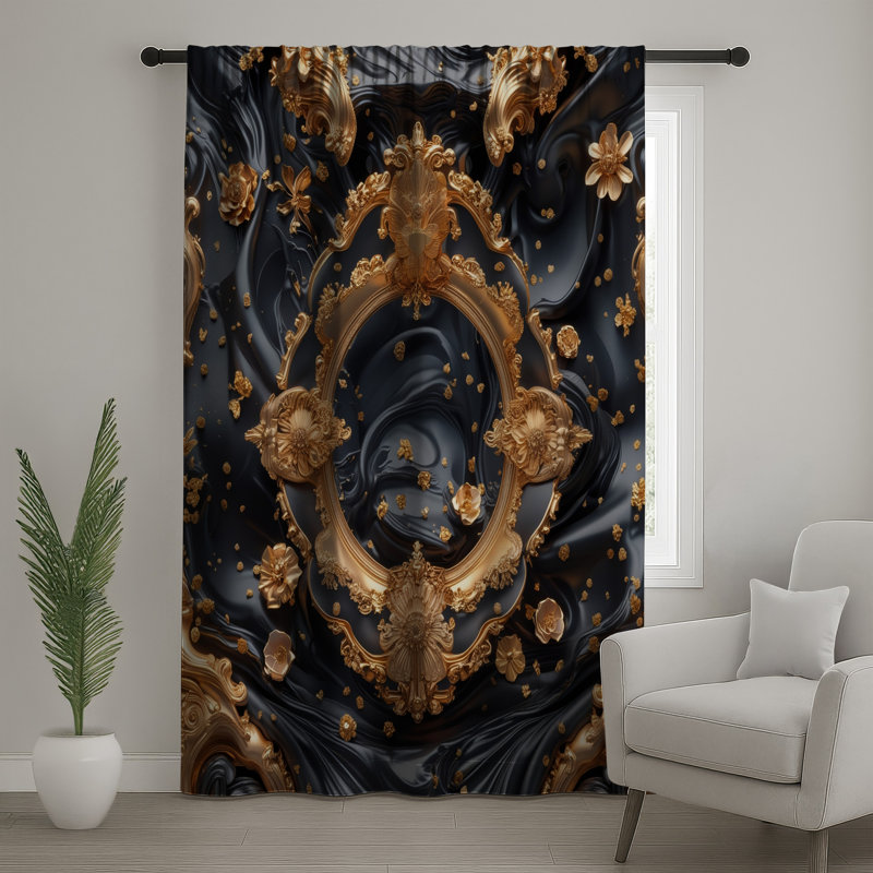 Rideaux ornés de fenêtre dorée, voilages baroque et rideaux occultant - 1 panneau, Blocage, 50 po x 80 po - 1 panneau