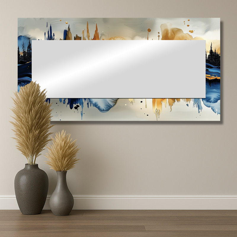 Encre dorée liquide Golden Forest I - art abstrait de paysage mural - imprimé sur métal, 28 po x 55 po