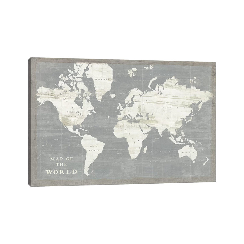 «Slate World Map» par Sue Schlabach, peinture sur toile tendue, H 12 po x l 18 po x 1,5 po