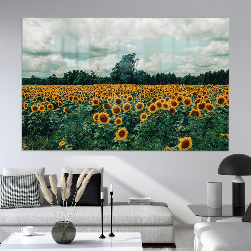 Tournesol champêtre, œuvre d'art sur verre, cadeau idéal, H 31,5 po x l 47,2 po