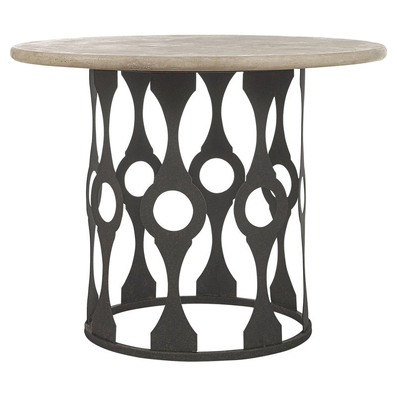 Balustrade 48'' Iron Pedestal Dining Table, Antique Black, Lite Travertine