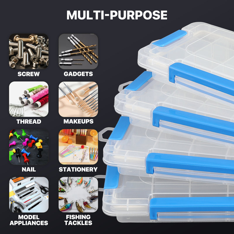 4Pcs 15 Grids Plastic Compartment Box With Adjustable Divider, Stackable Organizer Storage Container