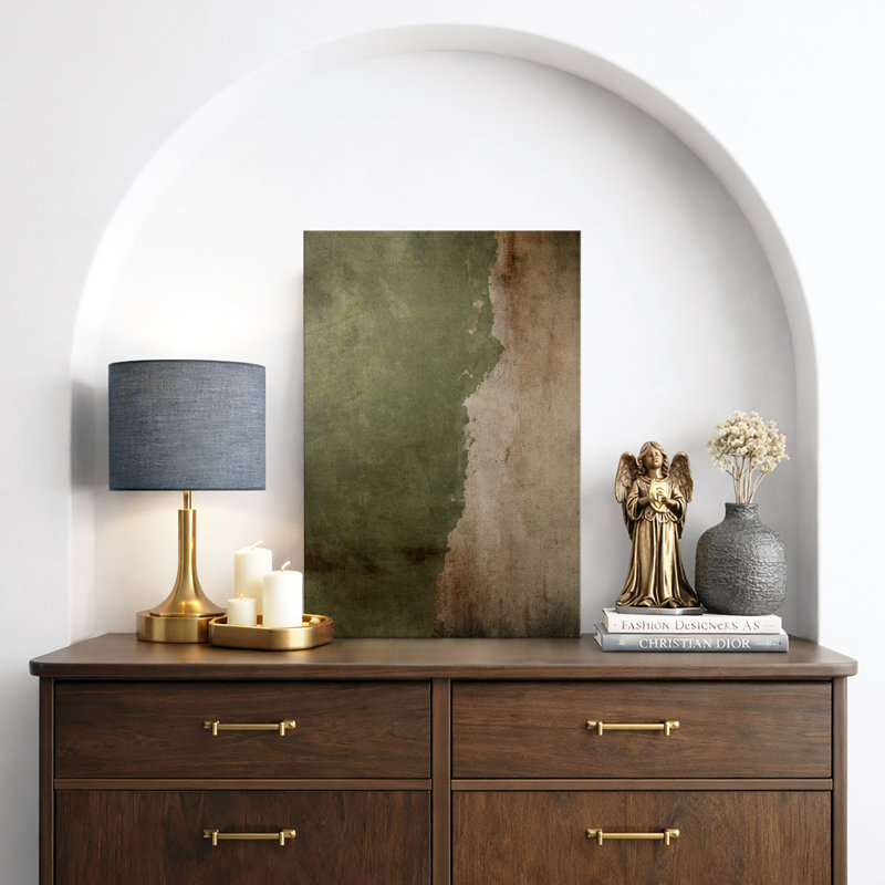Distressed Green and Beige Artwork, Modern Rustic Abstract Wall Pictures, Large Framed Canvas Giclee Print Wall Art