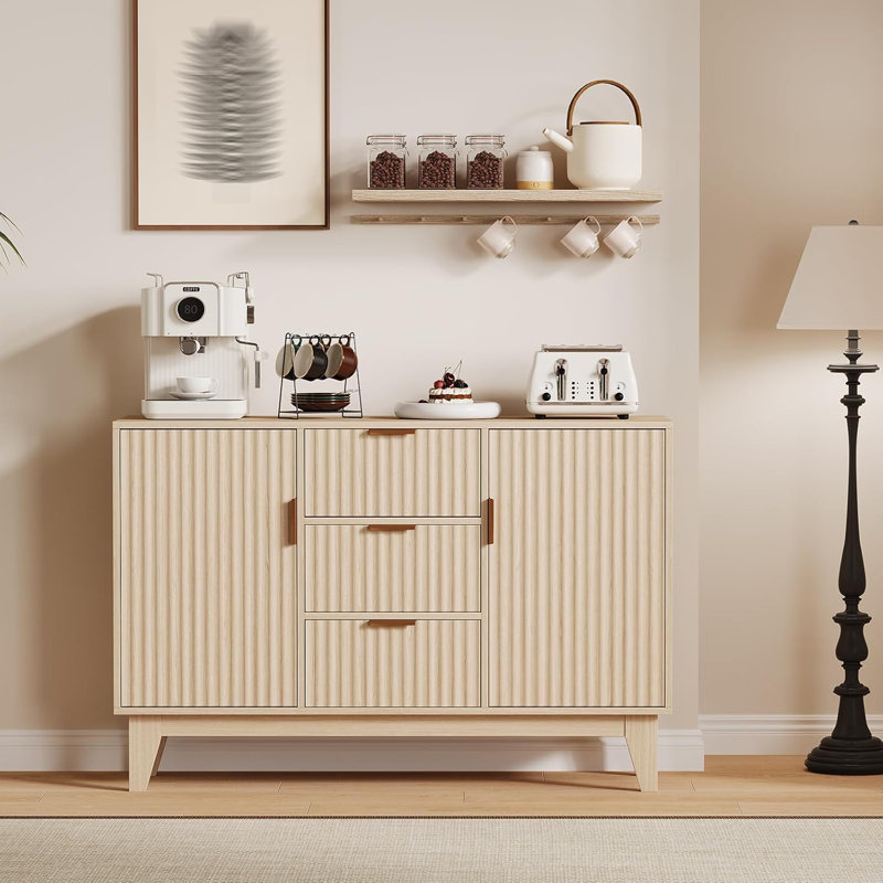 Buffet moderne en bois avec 3 tiroirs, 2 portes et tablettes réglables - Armoire de rangement de 47,2 po pour le salon, la cuisine et le vestibule