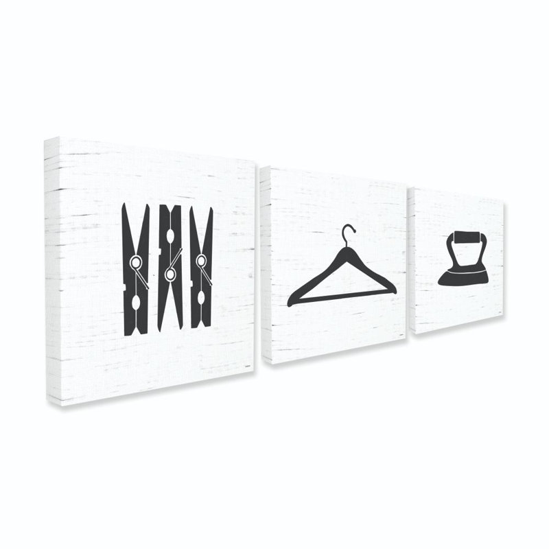 « lessive items design », ensemble de 3 impressions sur toiles, Toile tendue, H 17 po x l 17 po x P 1,5 po