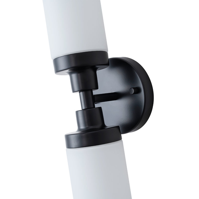 2-Light Dimmable Cylinder Glass Vanity Light, Matte Black
