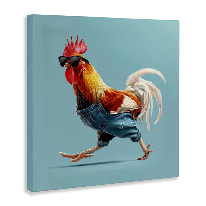 Rooster Run with Sunglasses Canvas, design by Jim Baldwin, 17" H x 17" W