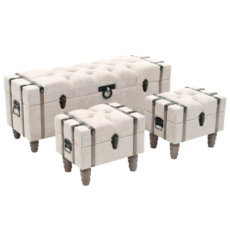 Storage Benches 3 pcs Cream Solid Wood Fir & Fabric