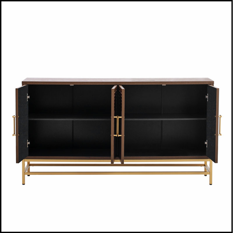 Buffet avec rangement, armoire avec tablettes réglables, poignées et pieds rectangulaires en métal pour la cuisine, le salon et la salle à manger