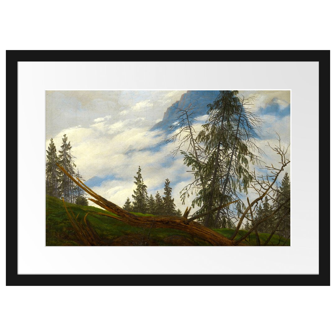 Gerahmter Kunstdruck Mountain Top with Moving Cloud von Caspar David Friedrich