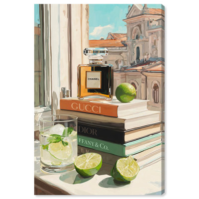 «Perfume and Drinks by the Window», reproduction d'art sur toile par Art Remedy, 20 x 30