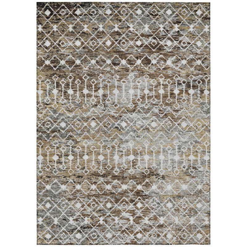 Tapis d'extérieur lavable 3 pi x 5 pi brun et beige Argyle