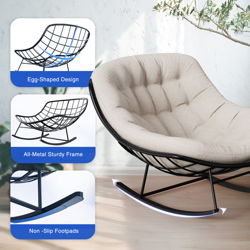 Red Barrel Studio® Egg-Shaped Outdoor Rocking Chair with Cushion ...