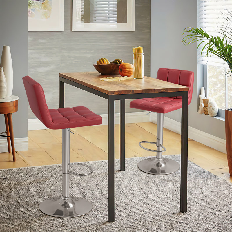 Swivel Adjustable Height Bar Stool, Wine Red