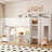 Full Size Wood Loft Bed with Desk and LED, Storage Shelf Loft Bed for Teens, Space-Saving Design-1551742364