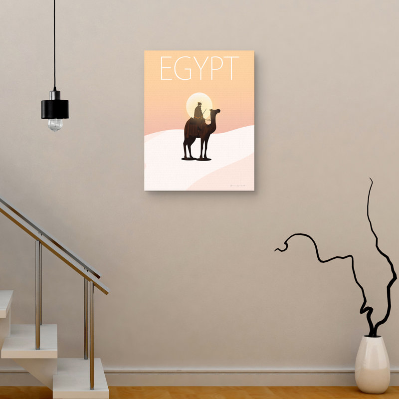 Egyptian Sunset Camel Rider Art Deco Canvas Wall Art