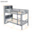 Lit simple superposé avec tablettes, bois d'hévéa gris, garde-corps et lit détachable à 2 lits, structure en bois avec rangement pour tête de lit bibliothèque, lits convertibles et décoratifs-130429144