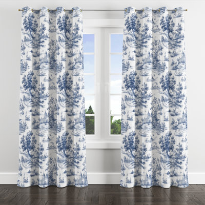 Rideaux de fenêtre French Country - Rideau à œillets en toile bleu classique - 1 panneau