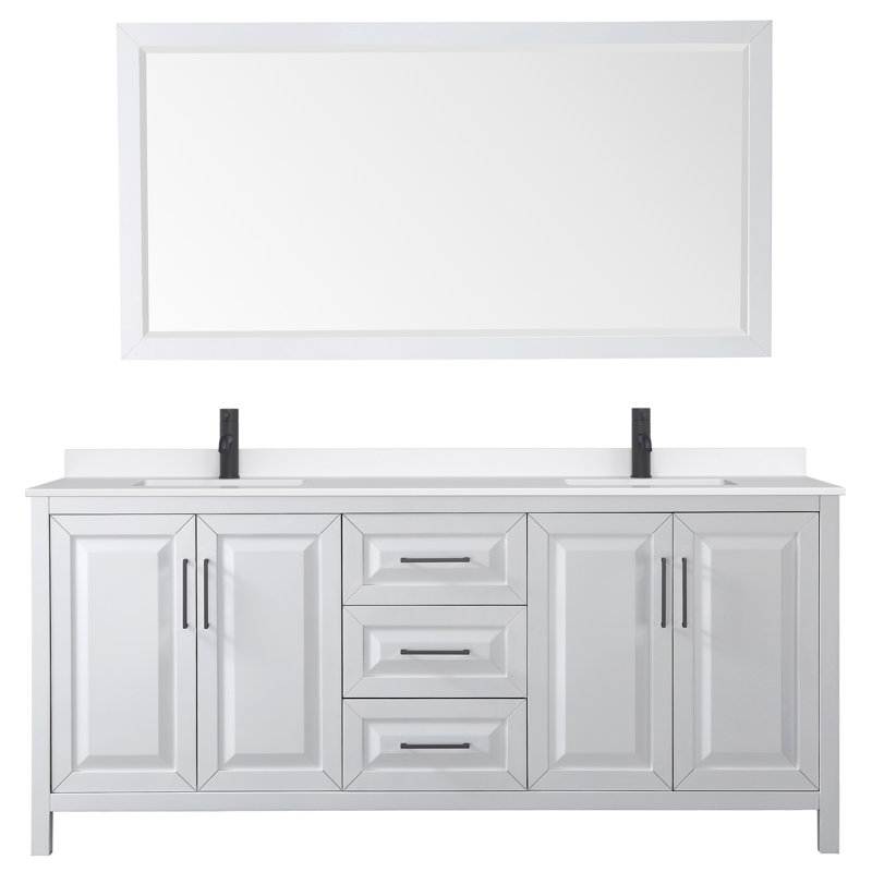 Daria 80'' W Vanity, White, Matte Black, Giotto Quartz
