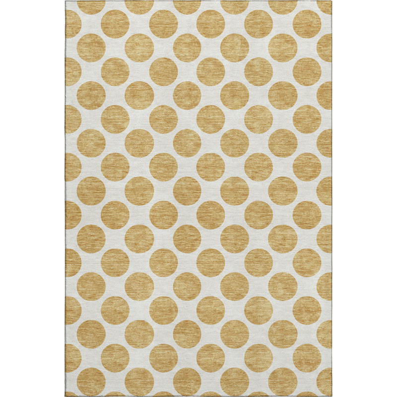 Premium Machine Washable Prisco Gold Rug, Rectangle 2'6" x 3'10"
