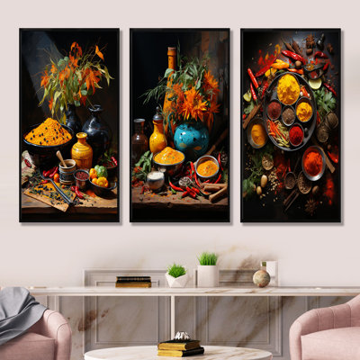 Indian Art Spices Of India I - Indian Art Canvas Art Print Set Of 3