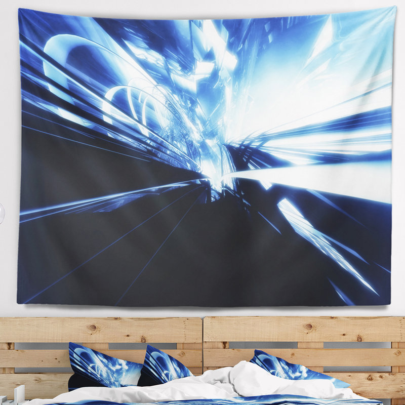 Tapisserie d'art abstrait bleu 3D, H 32 po x l 39 po